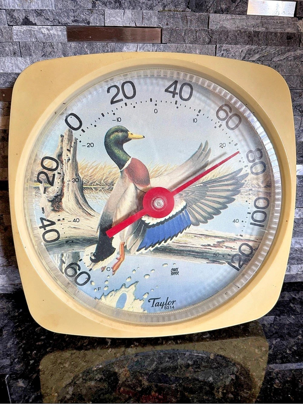 Taylor Mallard Duck Square Wall Thermometer S-5314 Yellow & Blue